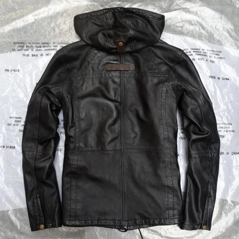 Hooded Black Camouflage Genuine Leather Jackets Man Casual Real Leather Sheepskin Coats Slim Classic Plus Size Sheep Jacket Male