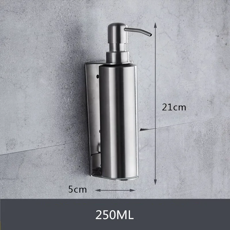 Soap Lotion Dispensers Black/Brushed Stainless Steel Wall Mount Bathroom Kitchen Round Bottle Sink Hand Press Soap Dispenser