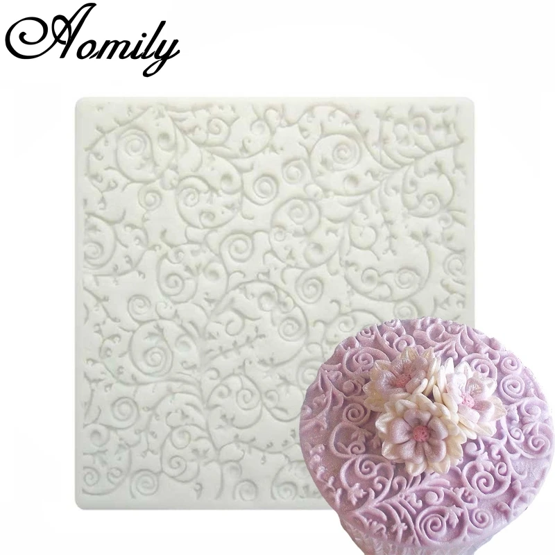 Aomily Lace Flowers Texture Silicone Square Mat Pad DIY Cake Fondant Decorating Mould Bakeware Lace Mold Kitchen Baking Tools