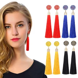 Fashion Bohemian Tassel Crystal Long Earrings Silk Fabric Drop Dangle Tassel Earrings For Women White Red New 2020 Jewelry