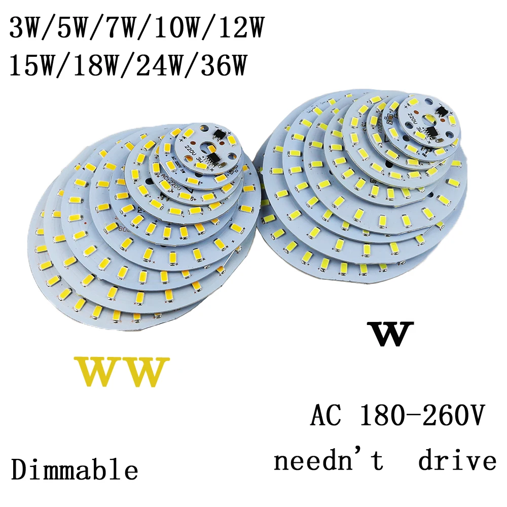 

10pcs 220v led plate Source 3W 5W 7W 10w 12W 15W 18W 24w 36w integrated IC driver 5730 SMD Cold White/ Warm White aluminum pcb