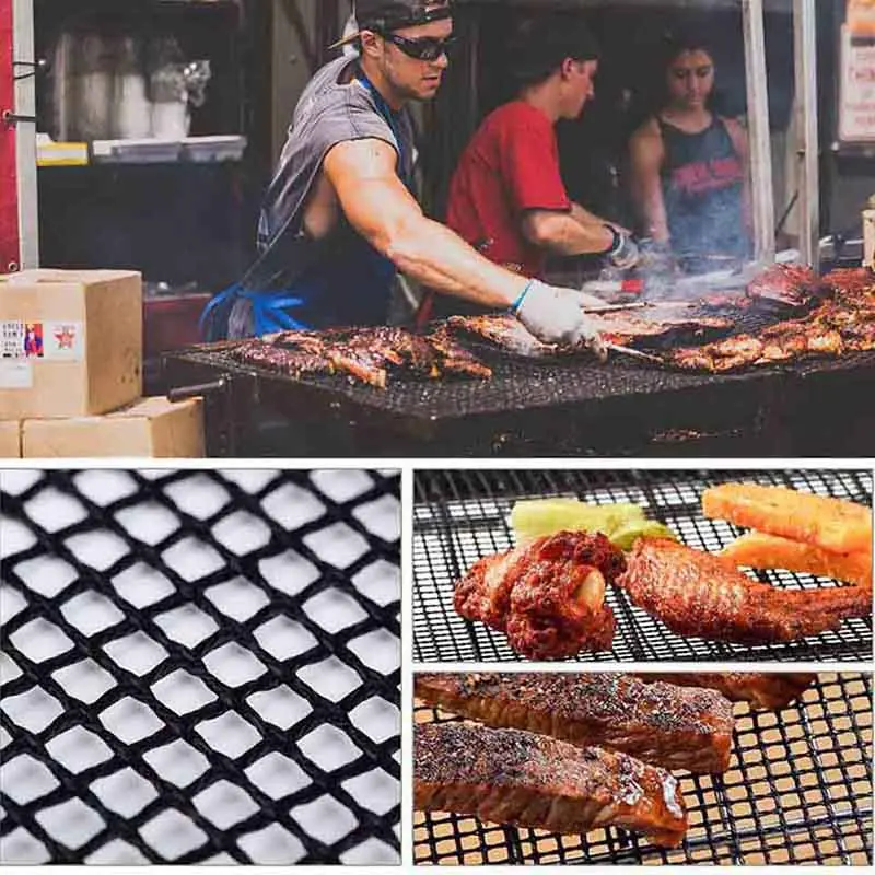 3Pcs Non-Stick BBQ Grill Mesh Mat Perforated Oven Sheet Reusable Barbecue Mat Baking Mat Heat-Resistant Outdoor Grilling Tool