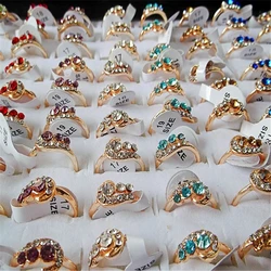 QianBei 2018 Fashion Jewelry Gold Color Rhinestone Rings Women Hot Wholesale Mixed 50pcs/Lots Party Gifts Free Shipping