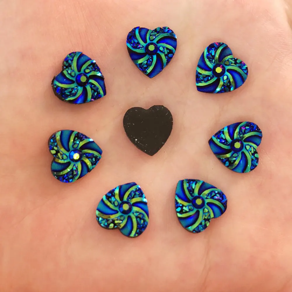 New 40pcs AB Resin 12mm Heart Flatback Cyclone Rhinestone Wedding Buttons Crafts R58