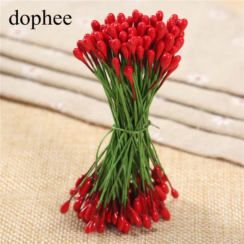dophee 100pcs red Flower Stamens DIY pearl flower stamen pistil 4mm floral stamen wedding box decoration