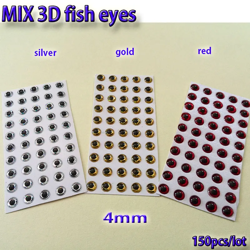 2023MIX fishing lure eyes fly fishing fish eyes fly tying material ,lure baits making silver+gold+red mix toatl 150pcs/lot