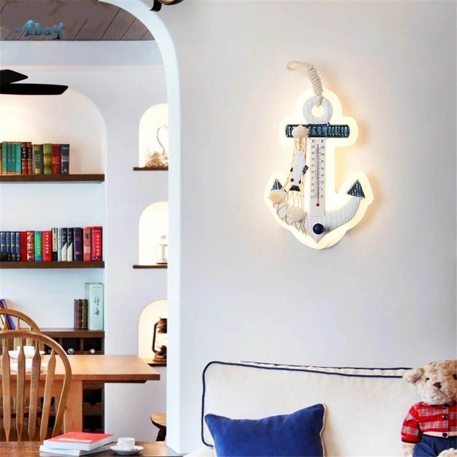 

Mediterranean Sea Ship Anchor Shape Wall Lamps for Children Bedroom Living Room Bar Art Deco Bedside Lamp Wall Sconce Light Led