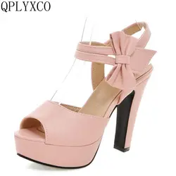 QPLYXCO Plus New Big Small Size 31-47 Peep Toe Ankle Strap High Heels(11.5CM) Sandals Platform Ladies wedding Shoes Woman 161-3