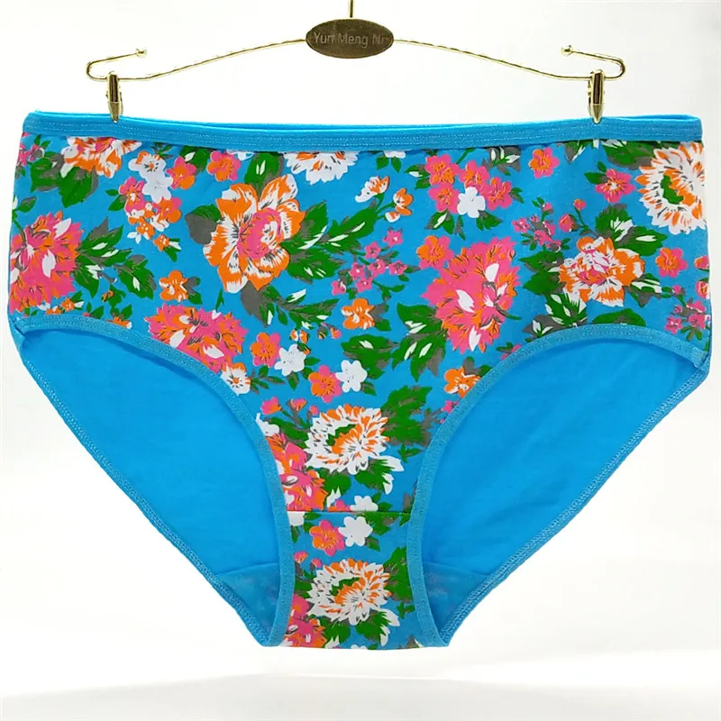 New Style 4Pcs/lot 2XL/3XL/4XL Plus Size Briefs Women Underwear Flower Print Ladies Panties Large Size Women\'s Cotton 89245