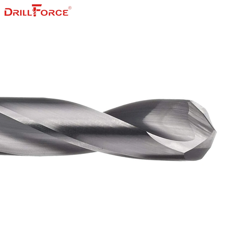 Drillforce 1PC 7mm-14mm Solid Carbide Drill Bit, Uncoated (Bright) Finish, Round Shank, Spiral Flute Twist Drill Bit For Metal
