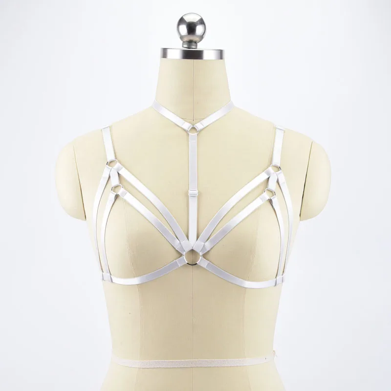 

Colorful Open Chest Harness Bra Adjustable Cage Bra Polyester Body Harness Women's Fetish Wear Garters Gothic Cupless Bra O0497