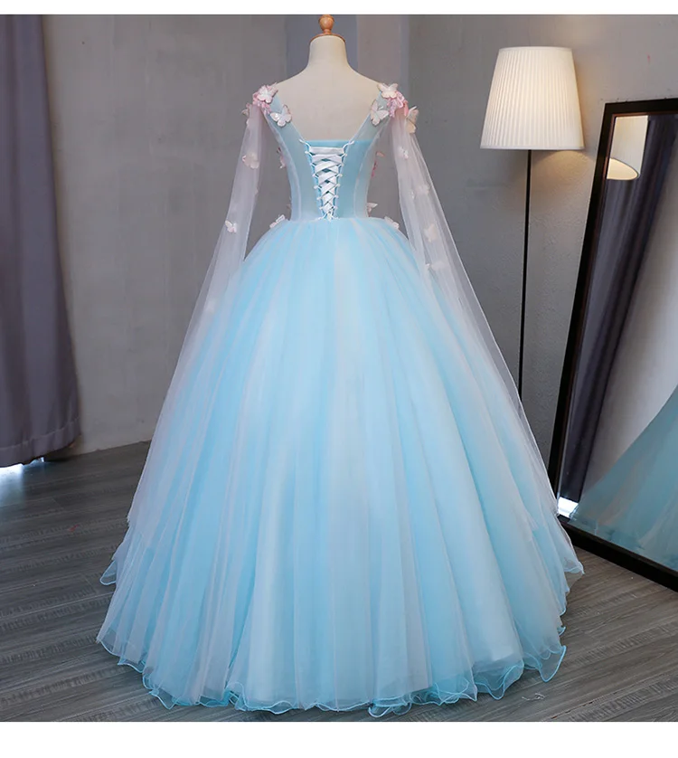 light blue fairy butterfly cosplay 3d ball gown medieval dress princess Medieval Renaissance Gown queen cosplay Victoria dress