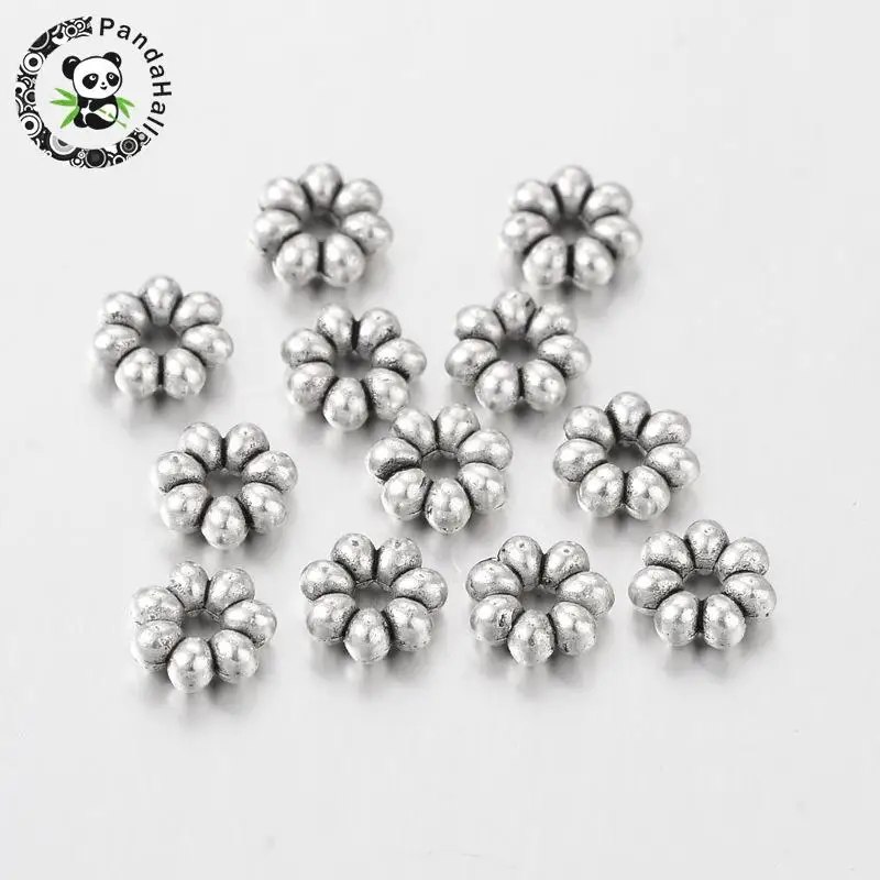 Tibetan Silver Bead Spacers, Lead Free & Cadmium Free, Flower, Antique Silver, about 6mm in diameter, 2mm thick, Hole: 1.5mm