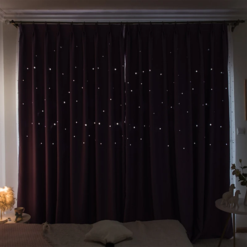 YCENTRE Laser Cutting Stars Purple Blackout Curtain Thermal Insulated Out Star Window Treatment for Kids/ Living Room /Bed Room