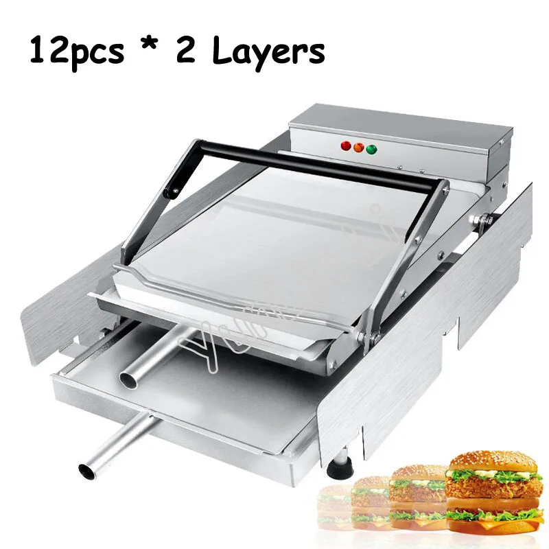 12pcs*2 Layers Hamburger Baking Machine Commercial Fast Heating Burger Maker Joint Equipment with Non-Stick Pan