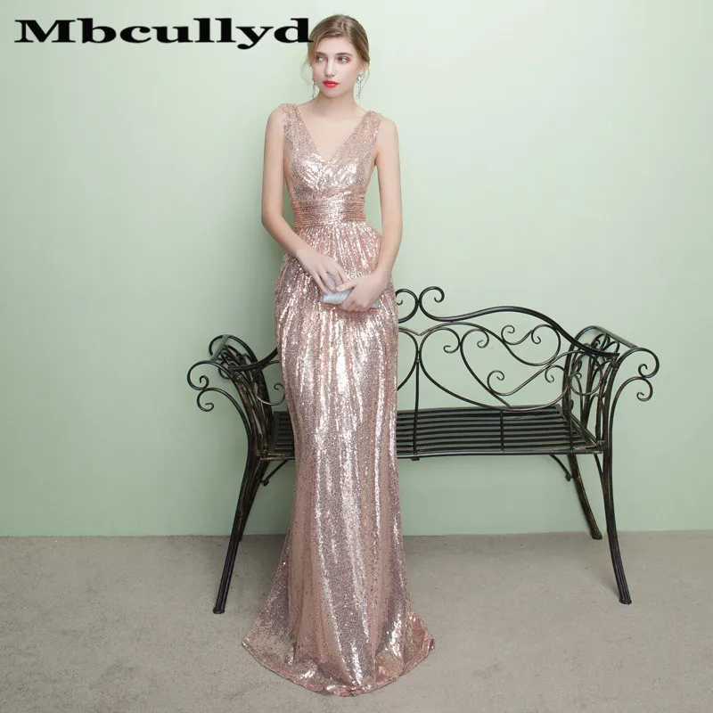 

Mbcully Vintage V Neck Pink Prom Dresses 2023 Sleeveless Long Formal Party Evening Gowns For Women Glitter Sequin robe de soiree