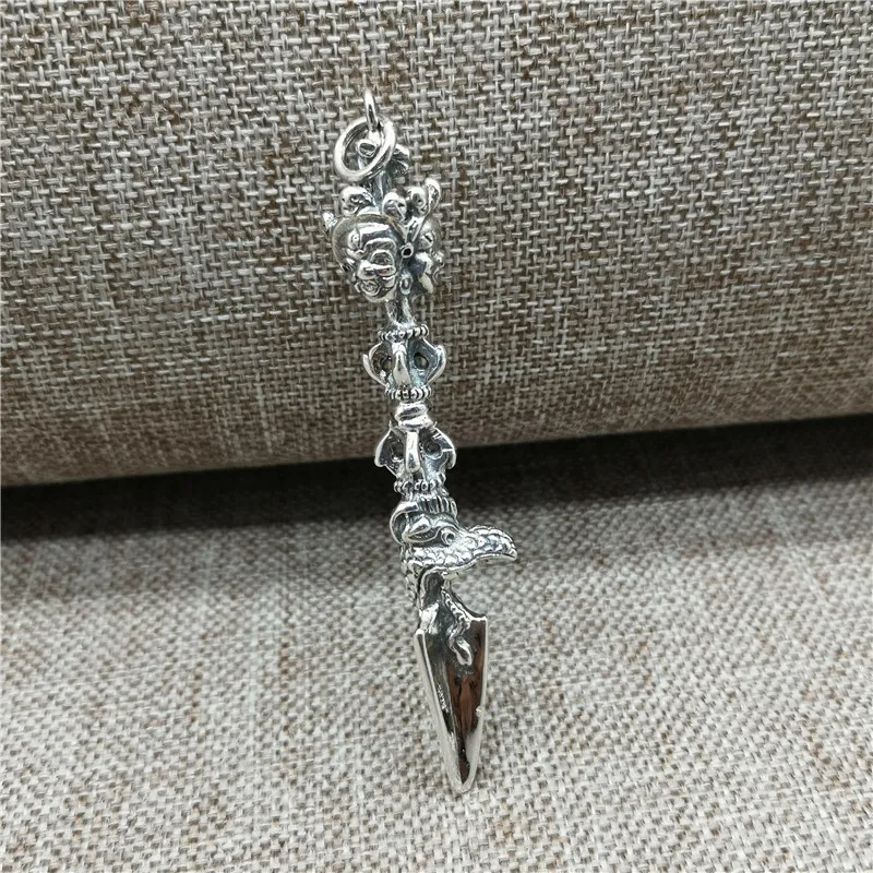 925 Sterling Silver Trimurti Phurba Dagger Pendant