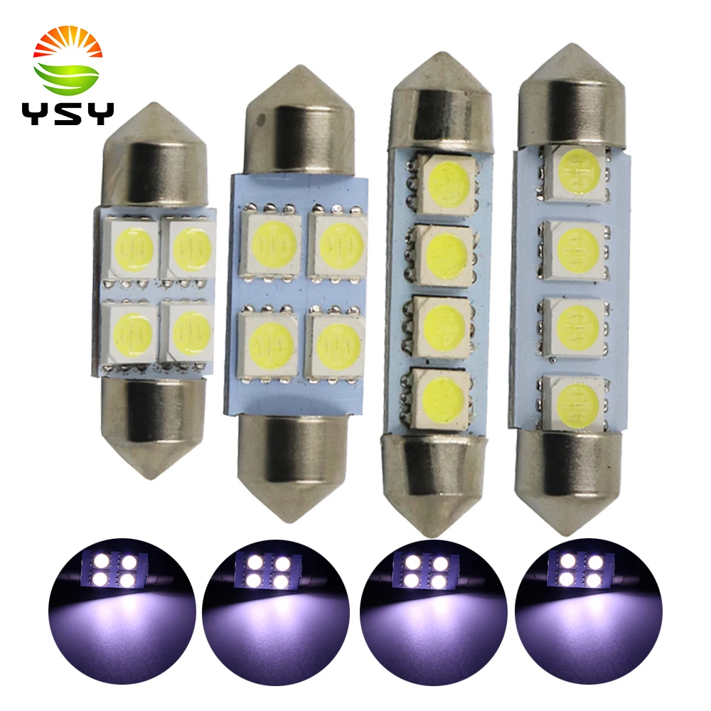 

YSY 100pcs White 31 36 39 41mm 5050 SMD 4 LED Bulb DC12V Car Auto C5W Interior Dome Reading Lights Lamp Festoon