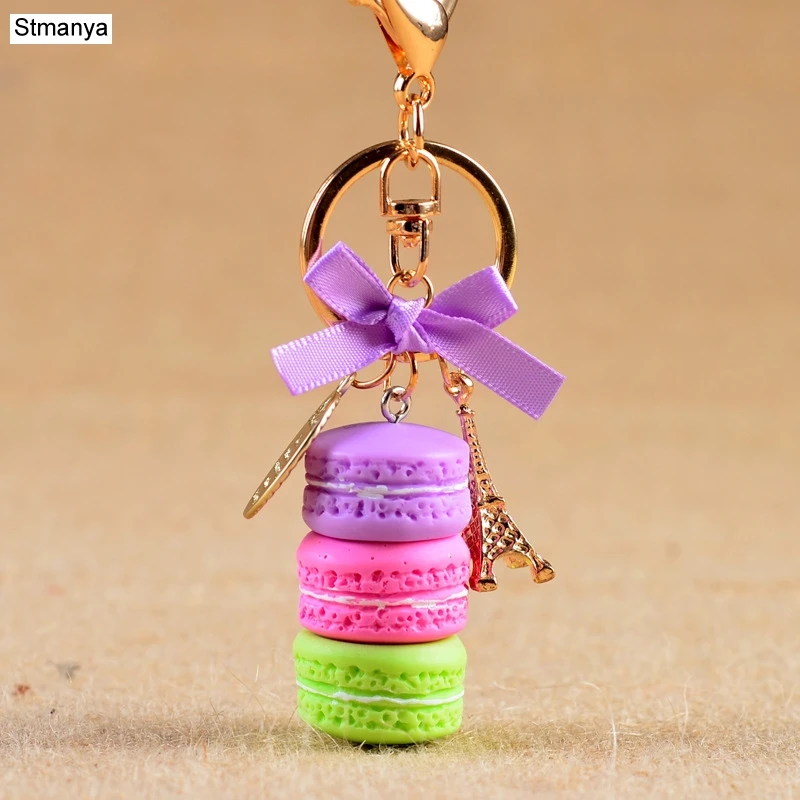 New Cake Key chain Women fashion cute France Cake Macarons Key Ring charm female wedding Party gift Jewelry key holder