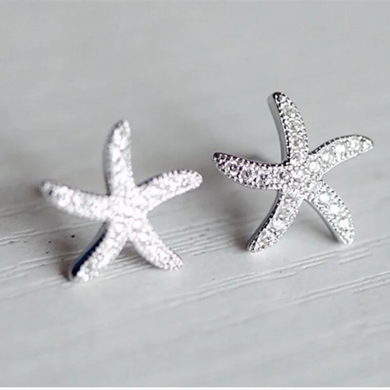 New Fashion Anti-allergic 925 Sterling Silver Jewelry  Micro-embedded Crystal Starfish Personality Exquisite Earrings   E037