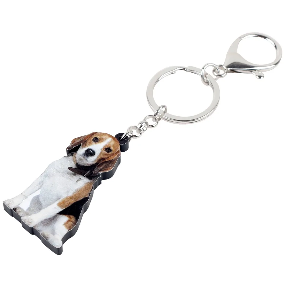 Bonsny Statement Acrylic Beagle Dog Key Chains Keychain Ring New Fashion Animal Jewelry For Women Girls Bag Car Charms Wholesale