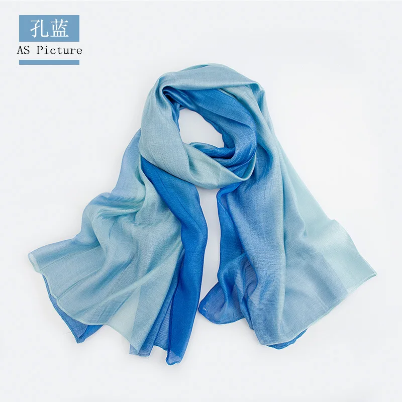 New Design Luxury Brand Solid Real Silk Summer Modal Scarf Gradient Dip dye  Women Muslim Hijab Shawl Long Soft Wrap