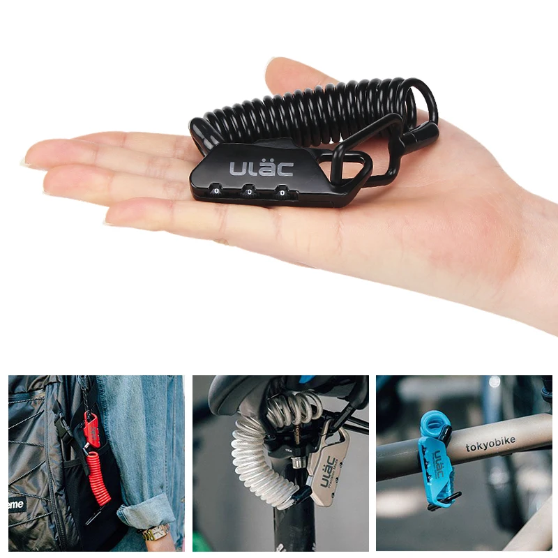 ULAC Mini Bike Lock 1200mm Fold Backpack Cycling Helmet Bicycle Cable Lock 3 Digit Combination Anti-theft Bike Bicycle Lock