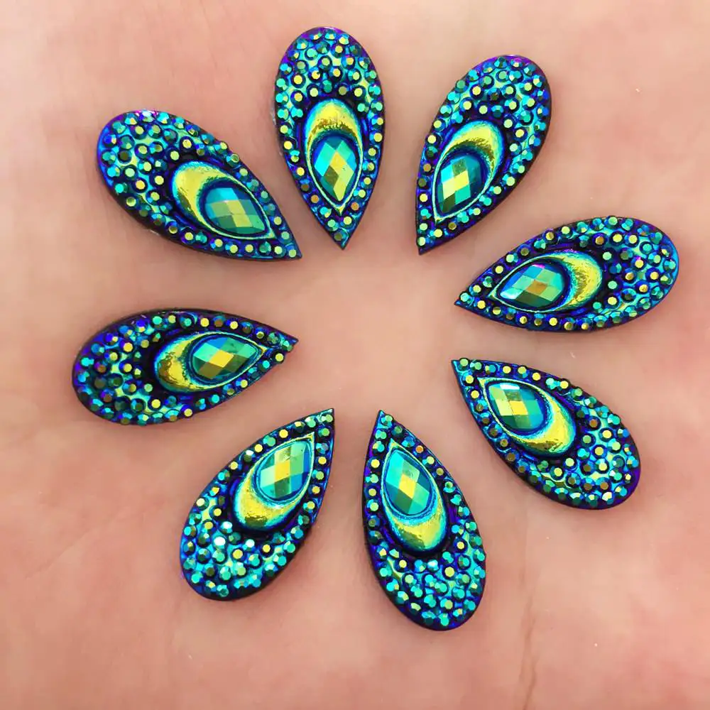 40PCS Resin 10*20mm Teardrop Peacock eye Flat back rhinestone scrapbook Wedding Embellishment diy applique craft SK60*2
