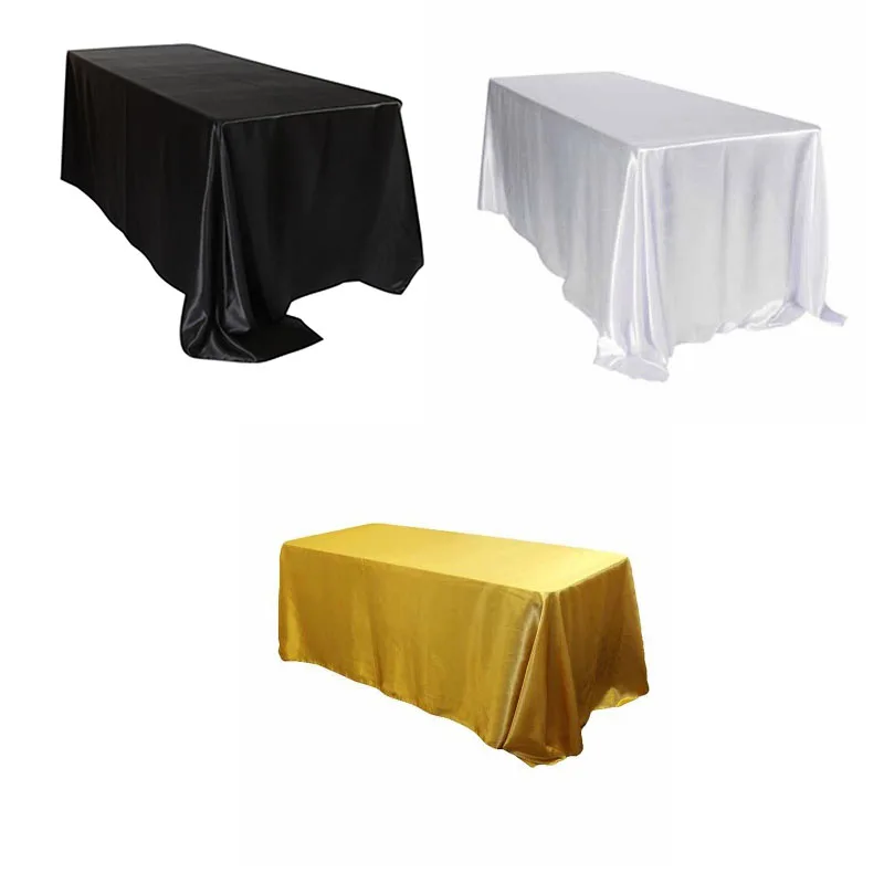 

10pcs 228x335cm White/Black Satin Tablecloth Rectangular Hotel Banquet Table Cloth For Wedding Party Christmas Home Decoration