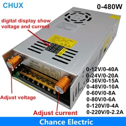 CHUX 480W regulowany zasilacz z wyświetlaczem cyfrowym SPMS dla diod DC 12V 5V 24V 36V 48V 60V 80V 120V 160v 220V