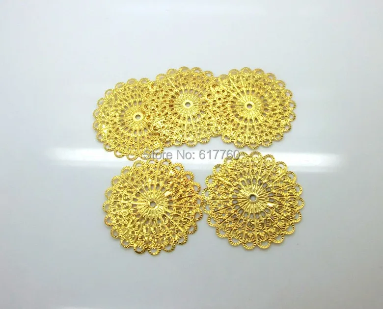 Free shipping-50 Pcs Gold Tone Filigree Flower Wraps Connectors Jewelry Findings DIY Connectors 42mm J2014