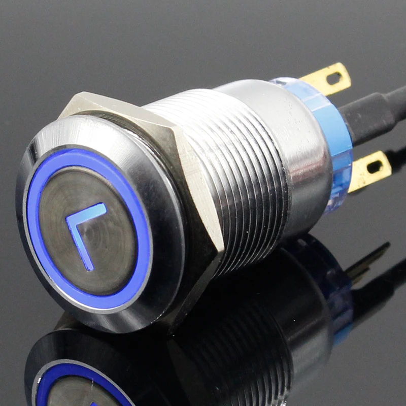 19mm high quality Metal Power L type brass Push Button Switch flat round illumination Momentary/Locking 1NO 1NC