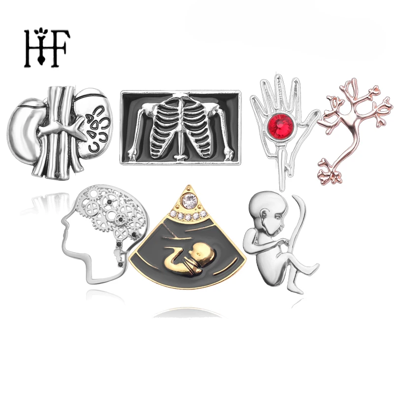 Enamel Heart Pin Shape Brooch Pin Neurologist Bowl of Hygieia Syringe Newborn Head Gear Kidney Rib Cage Brooch Pin Women Broche