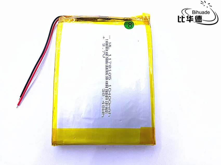 1pcs Liter energy battery rechargeable lipo battery cell 3.7 V 1178105 10400 mah tablet lithium polymer battery