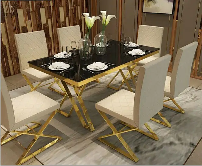 stainless steel Dining Room Set Home Furniture minimalist modern marble dining table and 6 chairs mesa de jantar muebles comedor