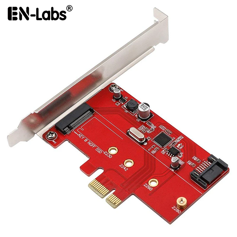PCIe X1 to M.2(NGFF)+SATA 6G (HDD/SSD) w/ Standard Profile Bracket,ASM1061 PCI-Express to B Key M.2 SATA SSD 2280 2260 2242 2230