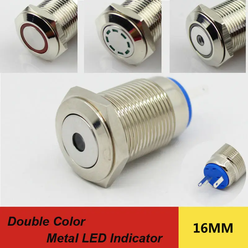 5PCS/lot double color led lamps dia.16mm  metal indicator light 2PINS 6V 12V 24V 110V 220V