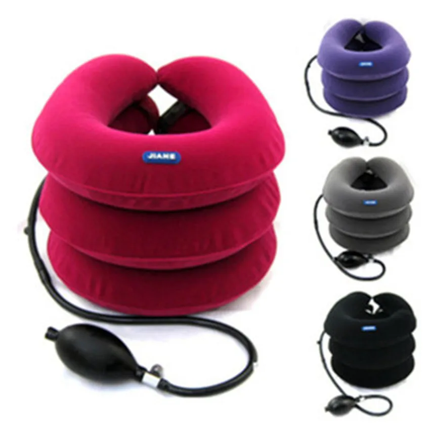 JIAHE Portable cervical traction with 3 hose tube cervical disease therapy device inflatable cervical collar neck care