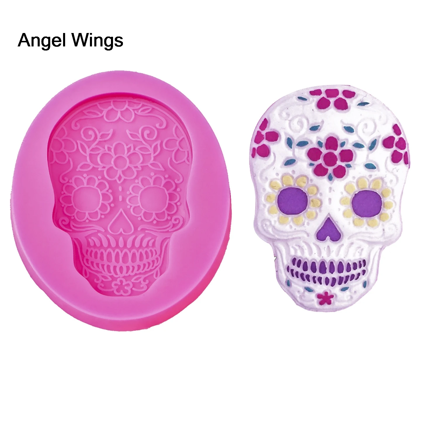 Molde de silicona con forma de calavera para pastel de fondant de grado alimenticio, alas de Ángel, arcilla polimérica, herramientas de decoración de pastelería de chocolate, Halloween, 0567