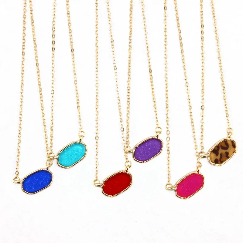 Glitter Mini Oval Collar Necklace Oval Pendant Necklace for Women Brand Small Oval Pendant