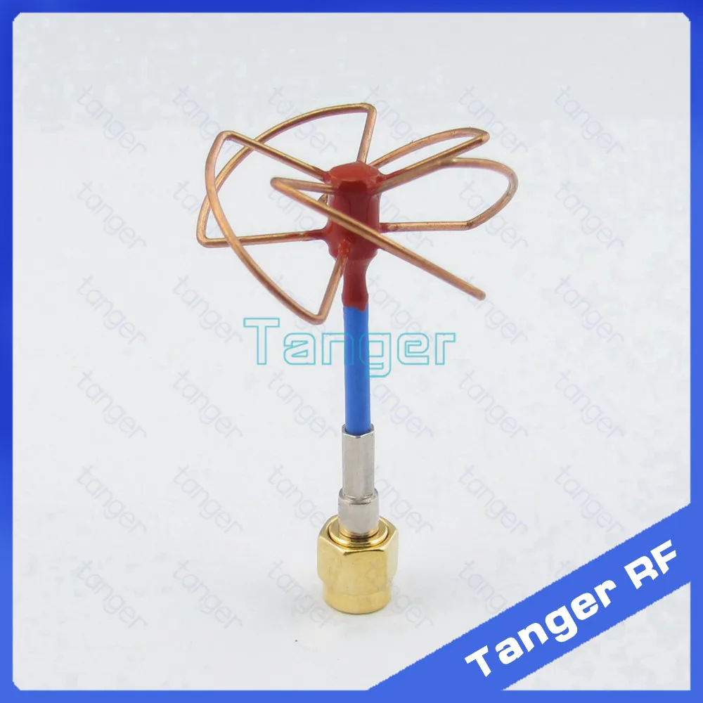 Tanger New 5.8GHz FPV Antenna 5 Leaf Blade 5.8G TX RX SMA male plug Circular Polarized Gain Antenna with RG405 RG086 Blue cable