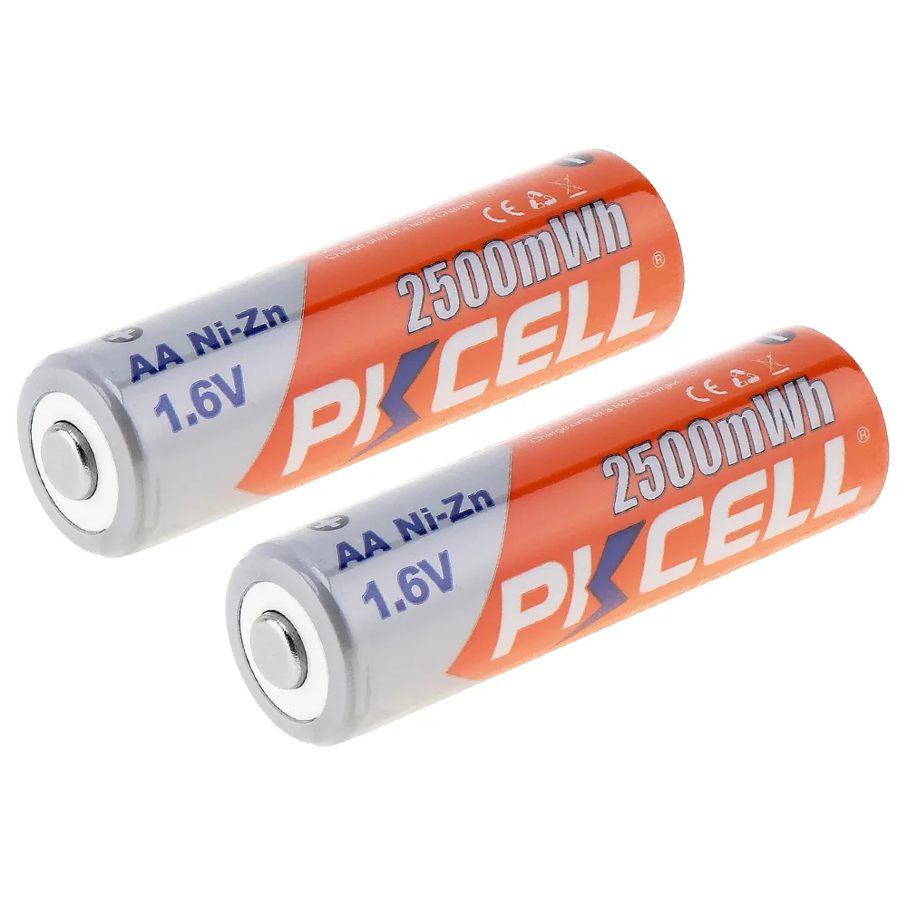 PKCELL 4PCS 2500mWh battery Ni-Zn Batteries 1.6V Nickel-Zinc AA Rechargeable Battery +1Pcs Battery Storage Hard Case Boxes