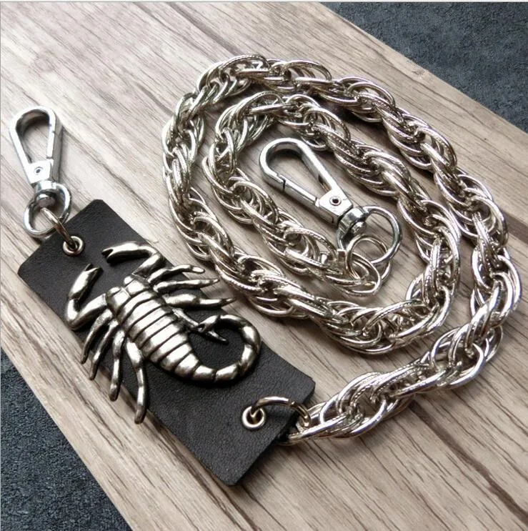 Fashion Bright silver Color Metal Long Wallet Chains Crab KeyChain Strong Thick Skull Skeleton Biker Jeans Chain Hip Hop -70cm