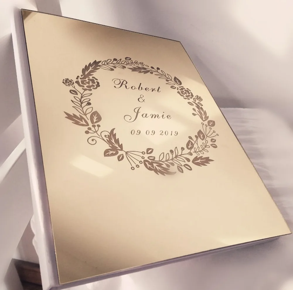 New Arrive Wedding Custom Name Signature Guest Book ,Acrylic Engraved Mirror Guest Check in Book 26X19cm Album