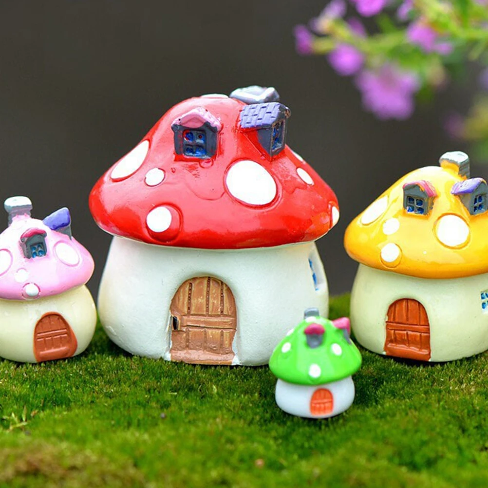 3 Sizes Mushroom House Resin Fairy Garden Craft Miniature Moss Micro Gnome Terrarium Mediterranean Home Decoration