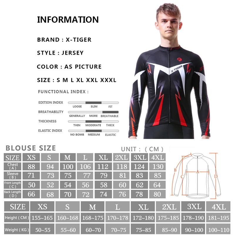 X-TIGER Autumn Cycling Jerseys Bike Long Sleeve MTB Bicycle Cycling Clothing Outdoors Sportswear MTB Mens Cycling Clothes