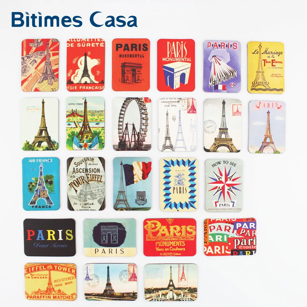 Bitimes Home Decoration 24 PCS Paris Tower Sights Fridge Magnets Set Refrigerator Magnetic Stickers France Travel Souvenir