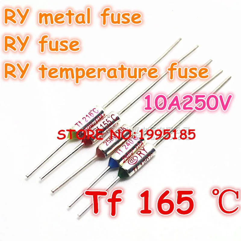 RY 100pcs/lot New Micro thermal fuse 10A250V 165 Degrees 165 C Mini temp fuse metal shell Thermal Cutoff