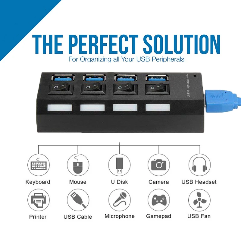 USB 3,0 Hub Splitter 4 7 Ports Multi LED Schalter High Speed Tragbare Power Adapter Zubehör Notebook Laptop PC für macbook