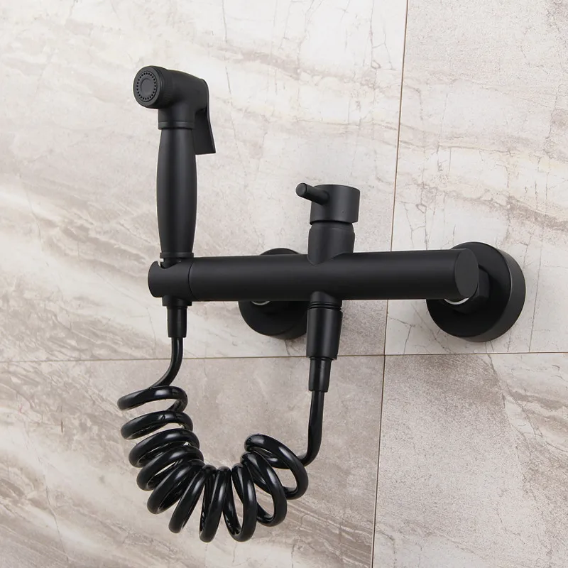 

Bidet Faucets Set Hot and Cold Black Toilet Corner Valve Hand held Hygienic Shower Head Wash Car Pet Sprayer Airbrush Tap